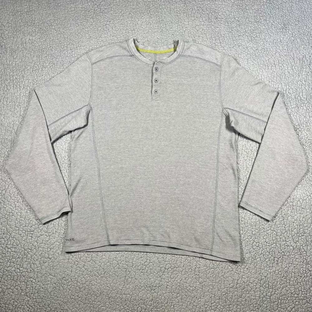 Mountain Hardwear Mens Wick.Q Henley Shirt Gray Long Sleeve Waffle Knit L 007867